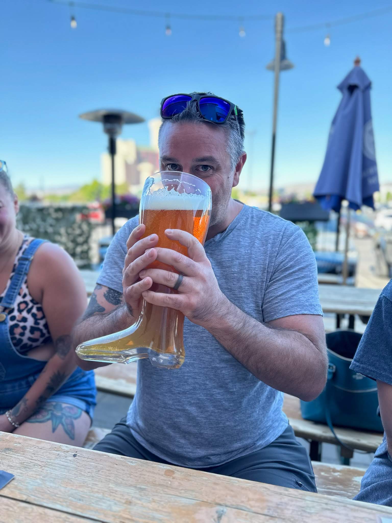S.A. Moss drinking a beer